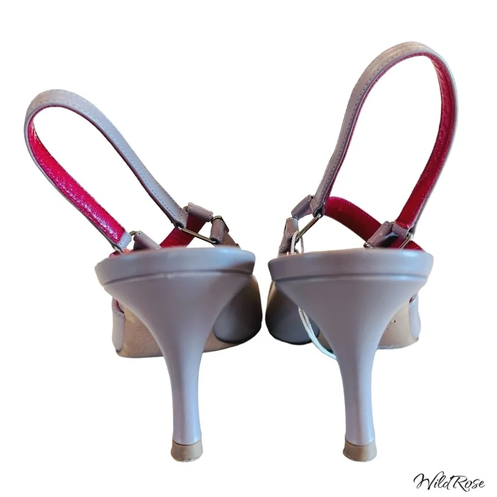 VALENTINO GARAVANI Nude Valentino V Logo Silver Chain Detail Slingback Pumps 36 - Picture 11 of 17